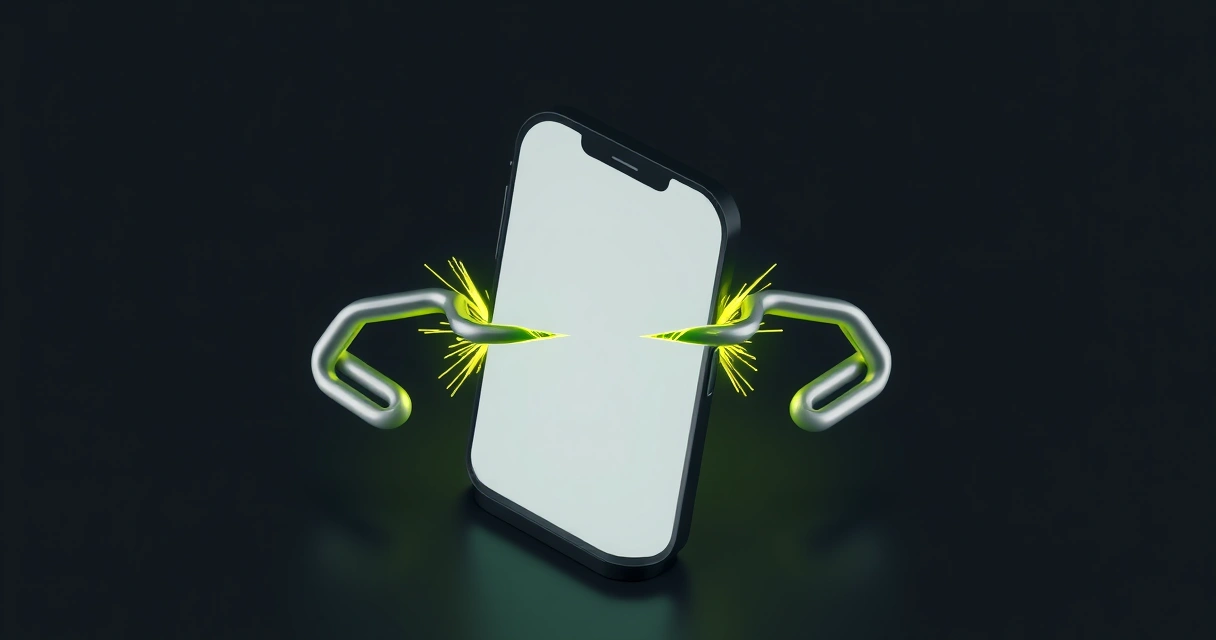 Corrente se rompendo em frente a um celular, representando o número virtual grátis que falha na verificação do WhatsApp